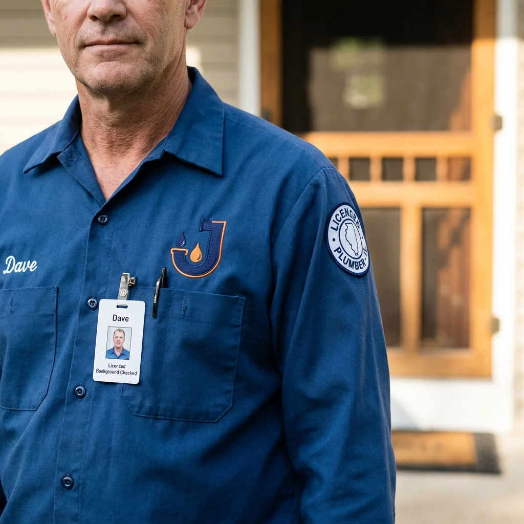 Licensed plumber showing ID badge in Bladenboro, NC