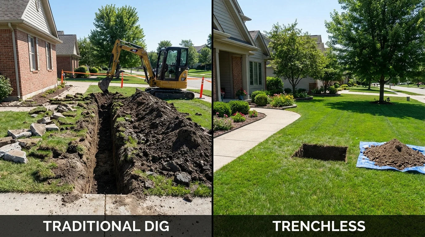 Trenchless sewer repair with minimal yard damage versus traditional excavation in Bladenboro, NC